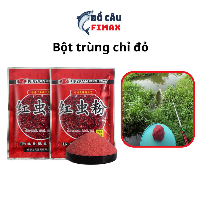 Mồi câu cá. bột trùng chỉ đỏ jiuyuan. bột giun đất chuyên câu chép, rô phi, trắm, trôi siêu nhạy