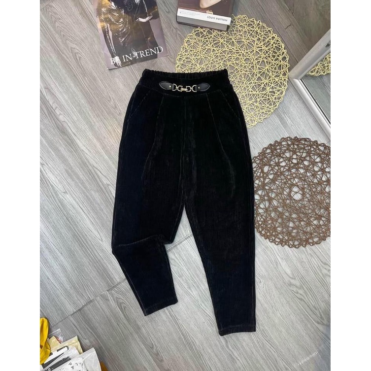 Quần Baggy nhung kép siêu dày dặn siêu sang chảnh_ Quần nhung Baggy kép đai xích mới nhất QN31