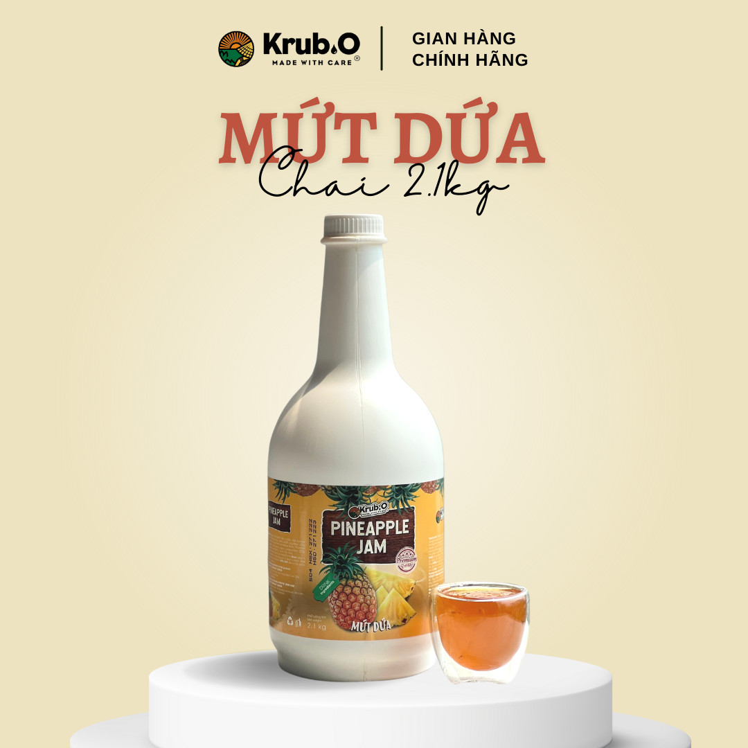 Mứt dứa Krub.O Chai 2.1kg - Sốt thơm đặc & có thịt quả  - Pha trà trái cây, sữa chua, trà sữa, món tráng miệng thơm ngon - Nguồn nông sản thuần Việt, tươi ngon tự nhiên