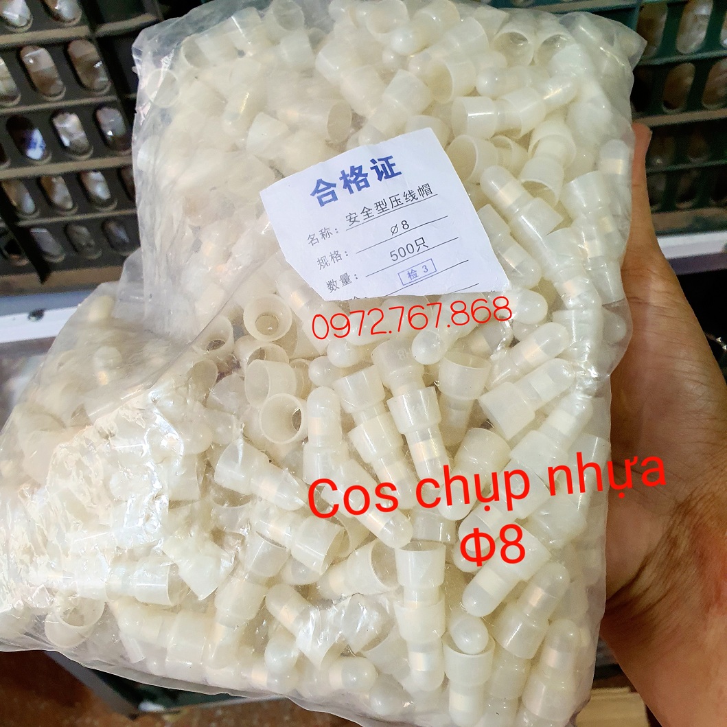 Gói 500 cái đầu cos chụp nhựa nối dây điện phi 8