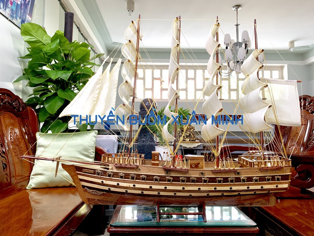 Mô hình thuyền buồm gỗ phong thuỷ jylland - tàu chiến cổ đan mạch - loại tiêu chuẩn - gỗ xoan đào | dài 95cm