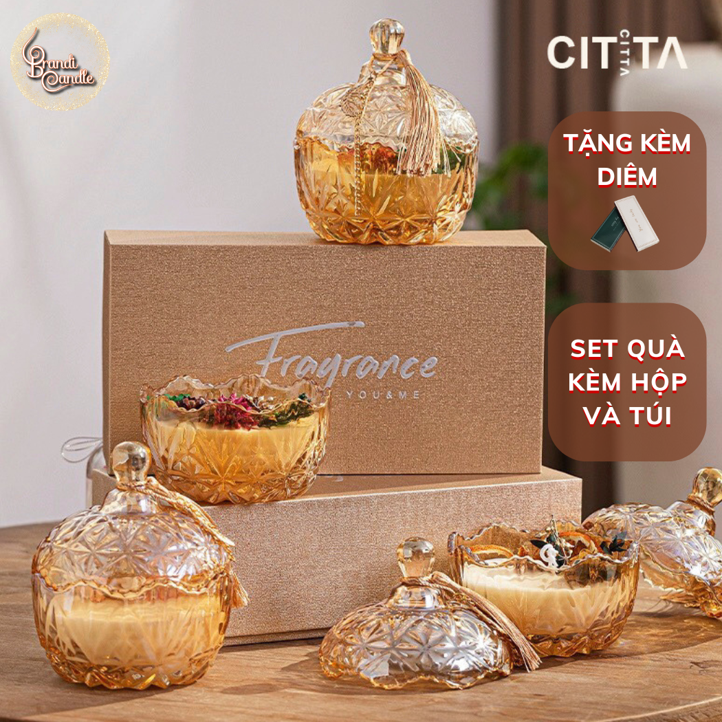 Set nến thơm CITTA DIY hoa khô hũ thủy tinh kèm nắp đậy sang trọng