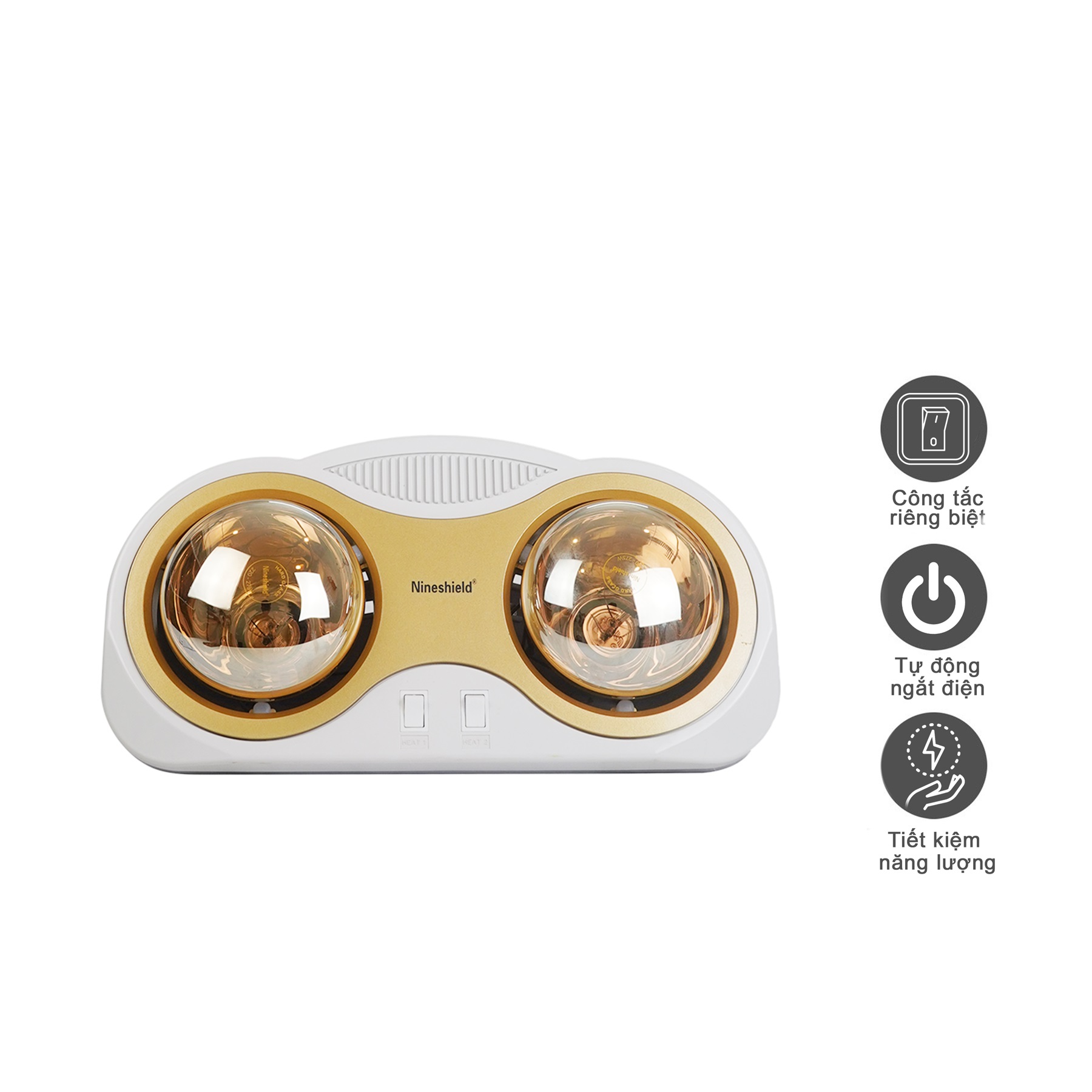 Đèn sưởi phòng tắm 2 bóng Nineshield chính hãng