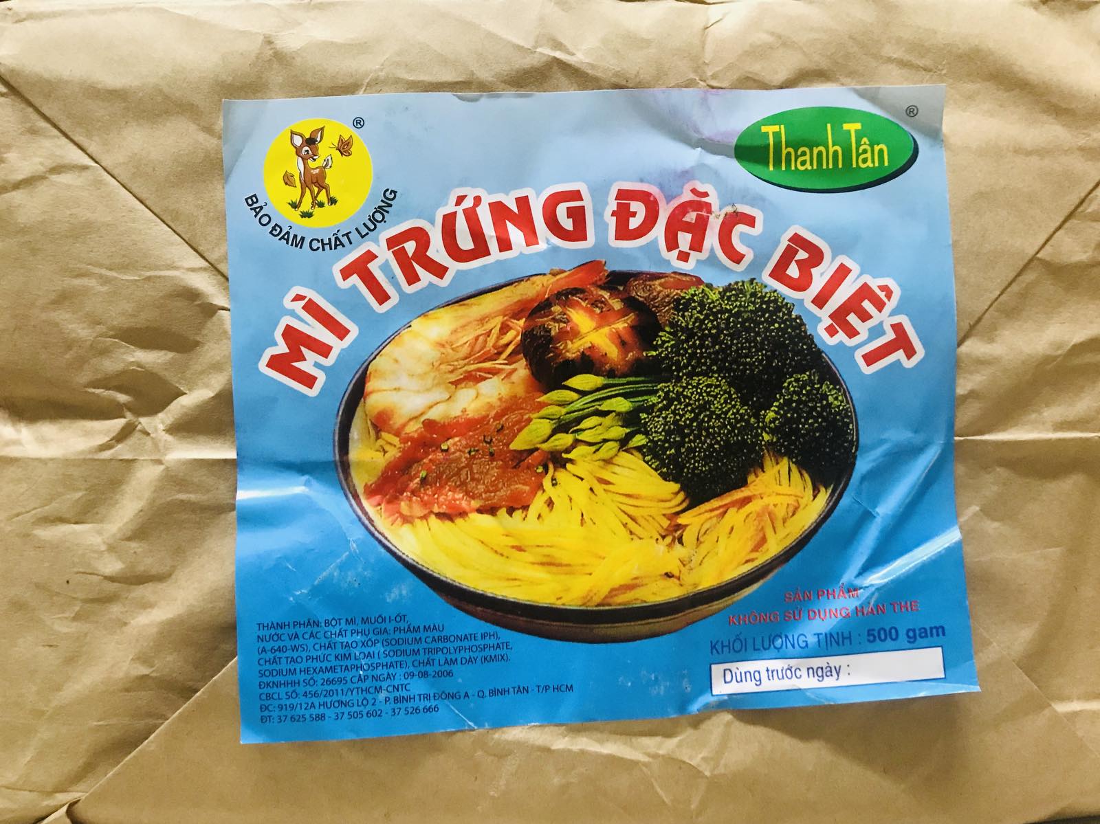 01 cây mì trứng thanh tân đặc biệt 5kg gồm 10 gói 500g sợi nhỏ