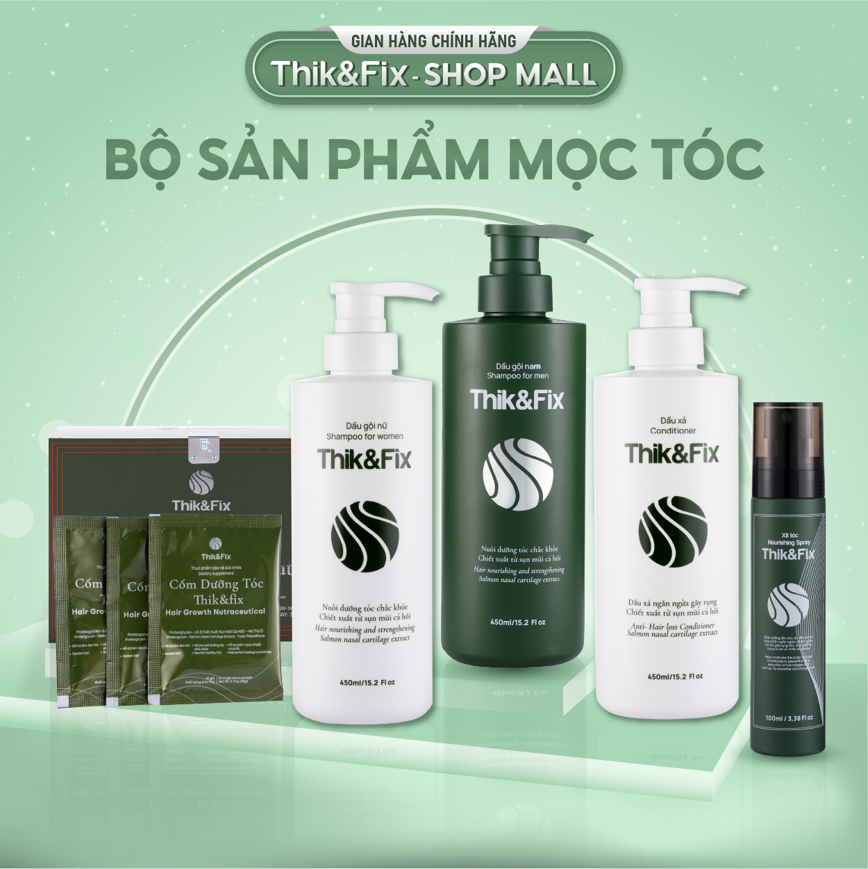 Bộ sản phẩm Thik&Fix hỗ trợ kích thích mọc tóc, phục hồi tóc hư tổn, ngăn ngừa tóc rụng