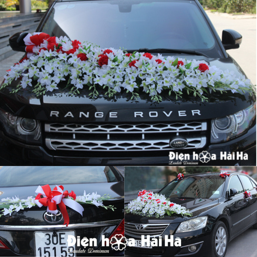 XHG-009 Hoa lụa trang trí xe cưới bằng hoa lan trắng. Sản phẩm được gia công từng bộ, được gắn keo chắc chắn.