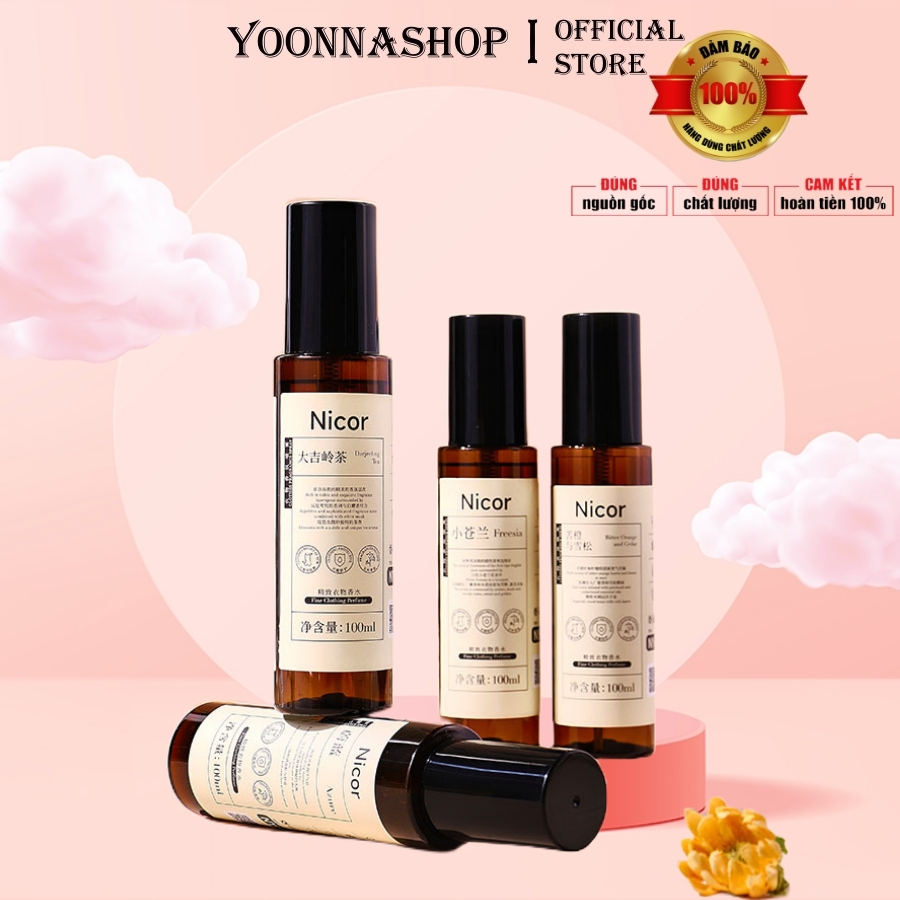 Nước Hoa Xịt Thơm Quần Áo NICOR 100ml - Thơm Lâu Xịt Khử Mùi Chiết Xuất Tinh Dầu Thiên Nhiên Thơm Mát 6681
