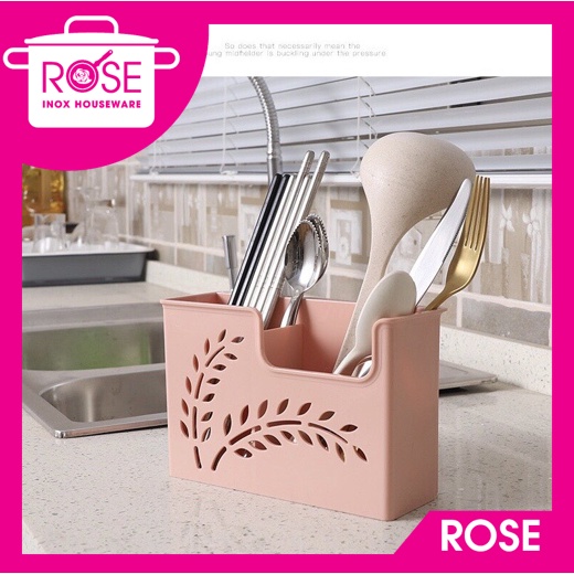 Ống đũa thìa dính tường giỏ đựng thìa đũa treo tường hồng pastel tiện lợi - Ống đựng đũa thìa 2 ngăn phong cách hàn quốc