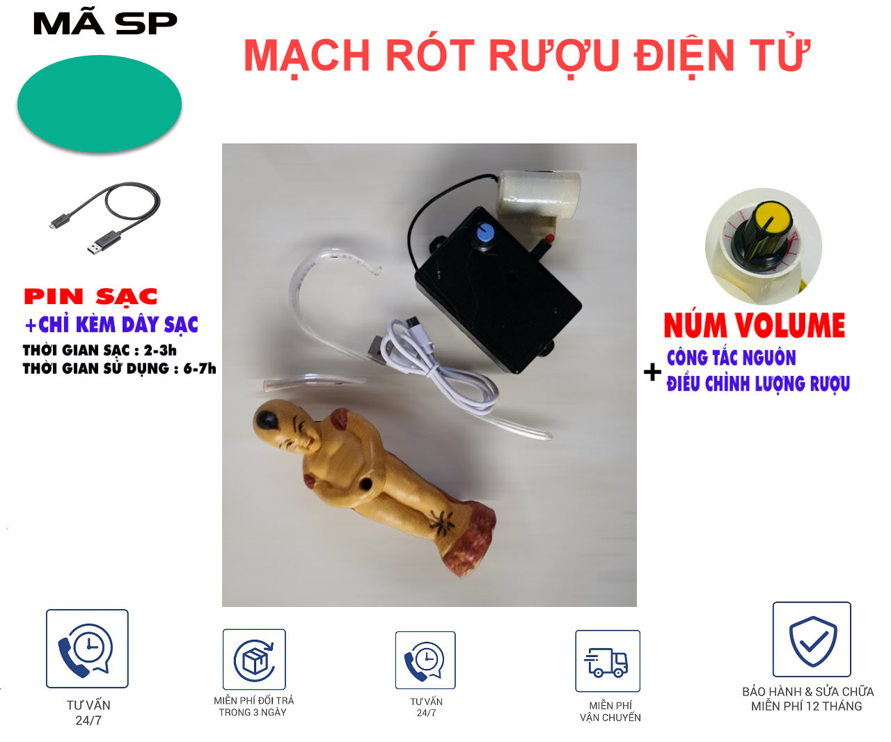 Combo chế bình rót rươu điện tử kèm chú tiểu miễn phí ship
