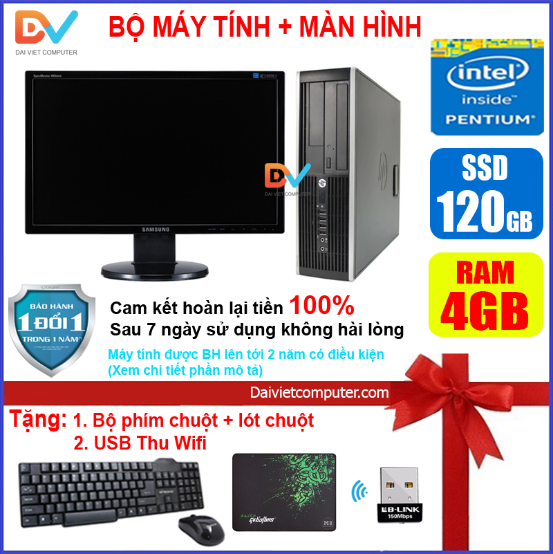 [Trả góp 0%]Bộ máy tính VP/HP/Dell + Màn hình 18.5 inch CPU Dual core E5xxx / HP G620 / Ram 4GB / HDD 250GB / SSD 120GB - 240GB [QUÀ TẶNG: Bộ phím chuột + USB thu wifi +  bàn di chuột] HPG6 - LDV