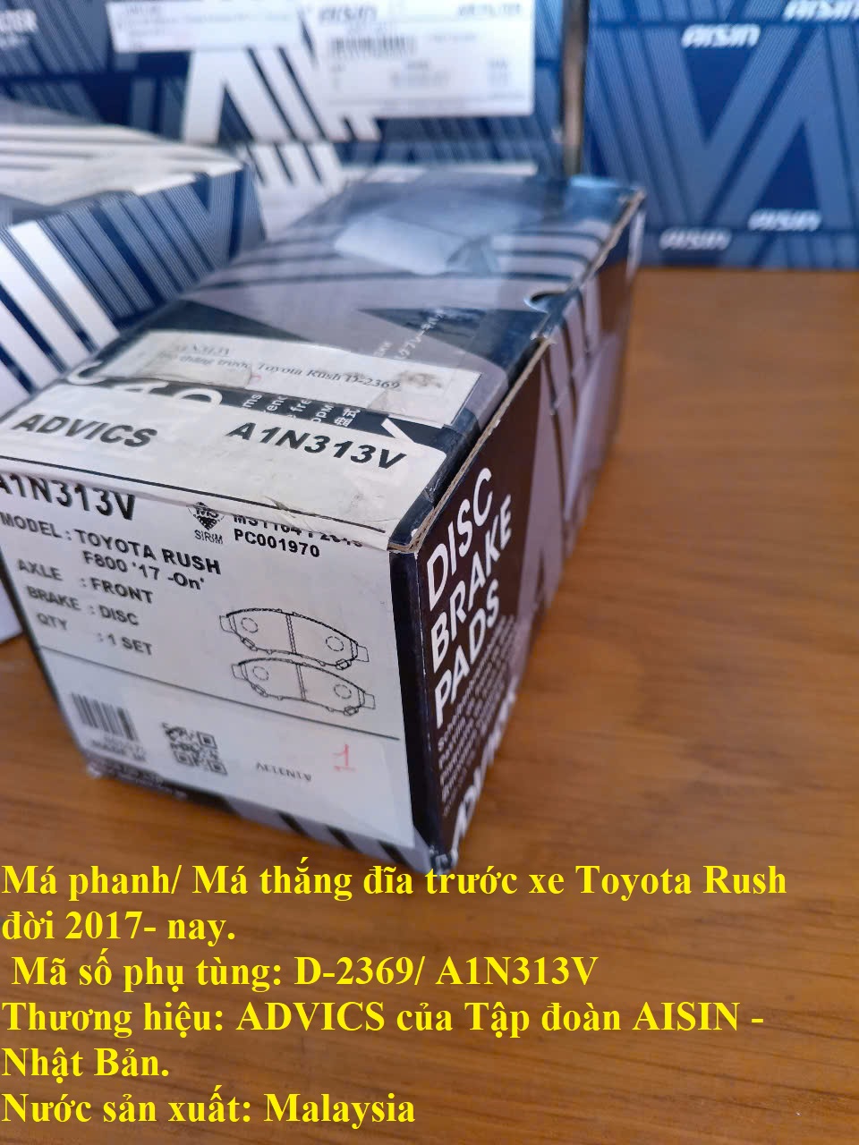 Bộ Má phanh/ Má thắng đĩa trước xe Toyota Rush đời 2017 - Nay, Chính hãng, Thương hiệu: ADVICS - Nhật bản, Mã D-2369.
