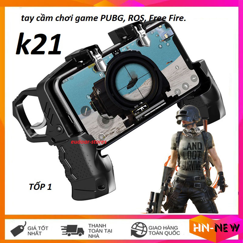 Tay cầm chơi gane,Tay cầm chơi game PUBG K21 giá rẻ cho mobile, tay cầm chơi game Free fire, Rules of Survival...tay cầm chơi game 4 ngón kết hợp gamepad và giá điện thoại