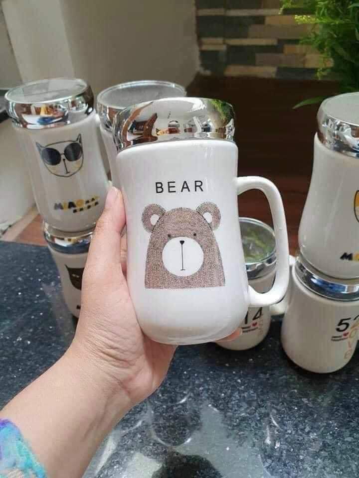 LY SỨ GIỮ NHIỆT 400ML NẮP TRÁNG GƯƠNG có tay cầm,in họa tiết ngẫu nhiên