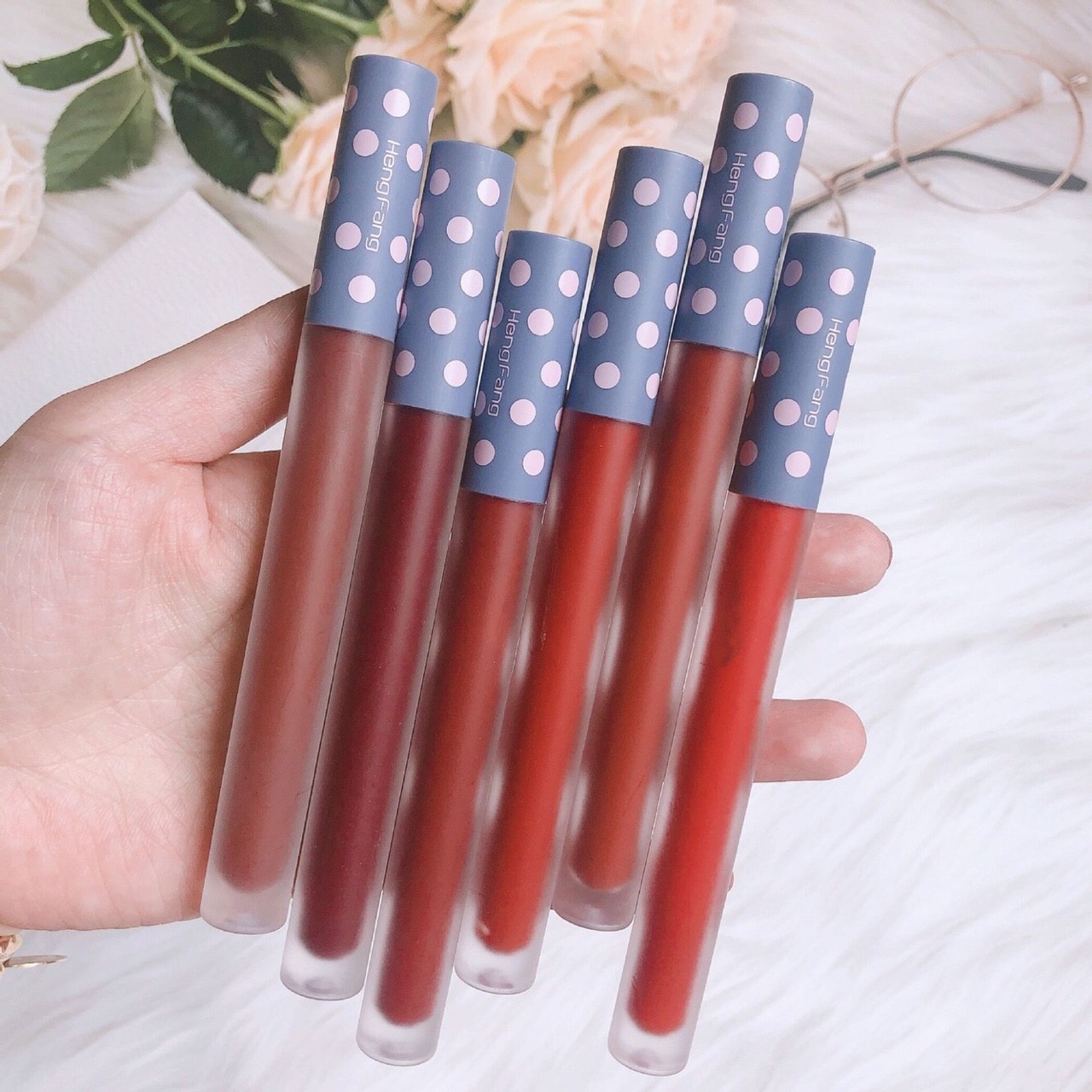 [HCM]Set son kem 6 Cây VELVET Chấm Bi mới hengfang