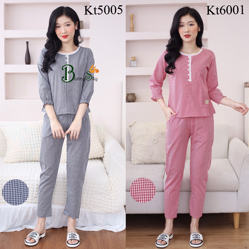 ĐỔ BỘ MẶC NHÀ KẺ CARO TAY LỠ QUẦN DÀI