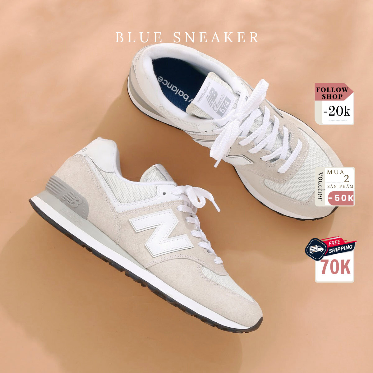 Giày sneaker nam nữ nb 574 sữa chữ trắng