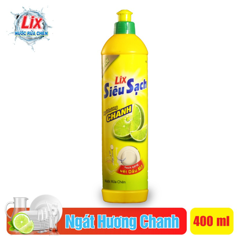 Nước rửa chén Siêu Sạch Lix 400g Hương Chanh