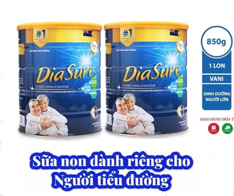 Combo 2 lon 850g sữa non tiểu đường Diasure cam kết chính hãng, date mới +QUÀ TẶNG