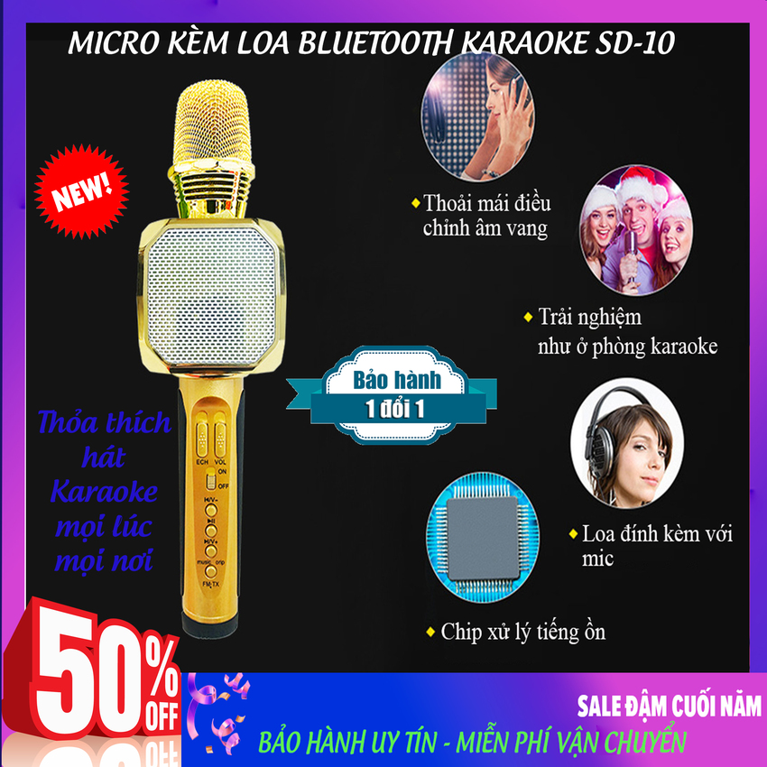 Micro Kèm Loa Karaoke SD10 Hát Hay - Thời Gian Sử Dụng 7h, Thiết Kế Đẹp Mắt, Dung Lượng Pin 2200 Mah, Dễ Dàng Kết Nối, Nhỏ Gọn - Micro Karaoke Kết Nối Điện Thoại, Mic Karaoke Bluetooth Có L0A Giá Rẻ, Mic Hát Karaoke Giá Rẻ - More2Love