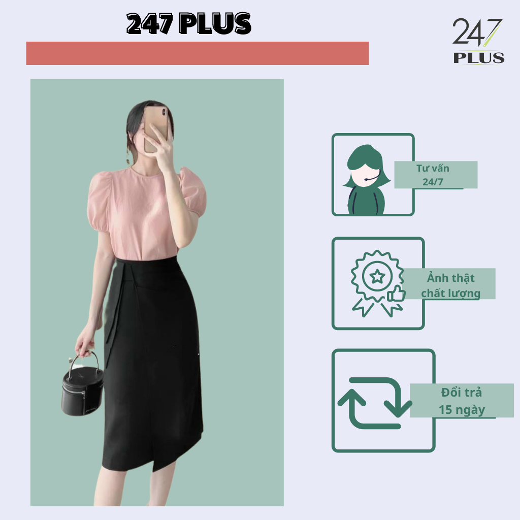 Chân váy midi bút chì cạp cao vạt bên 2 màu