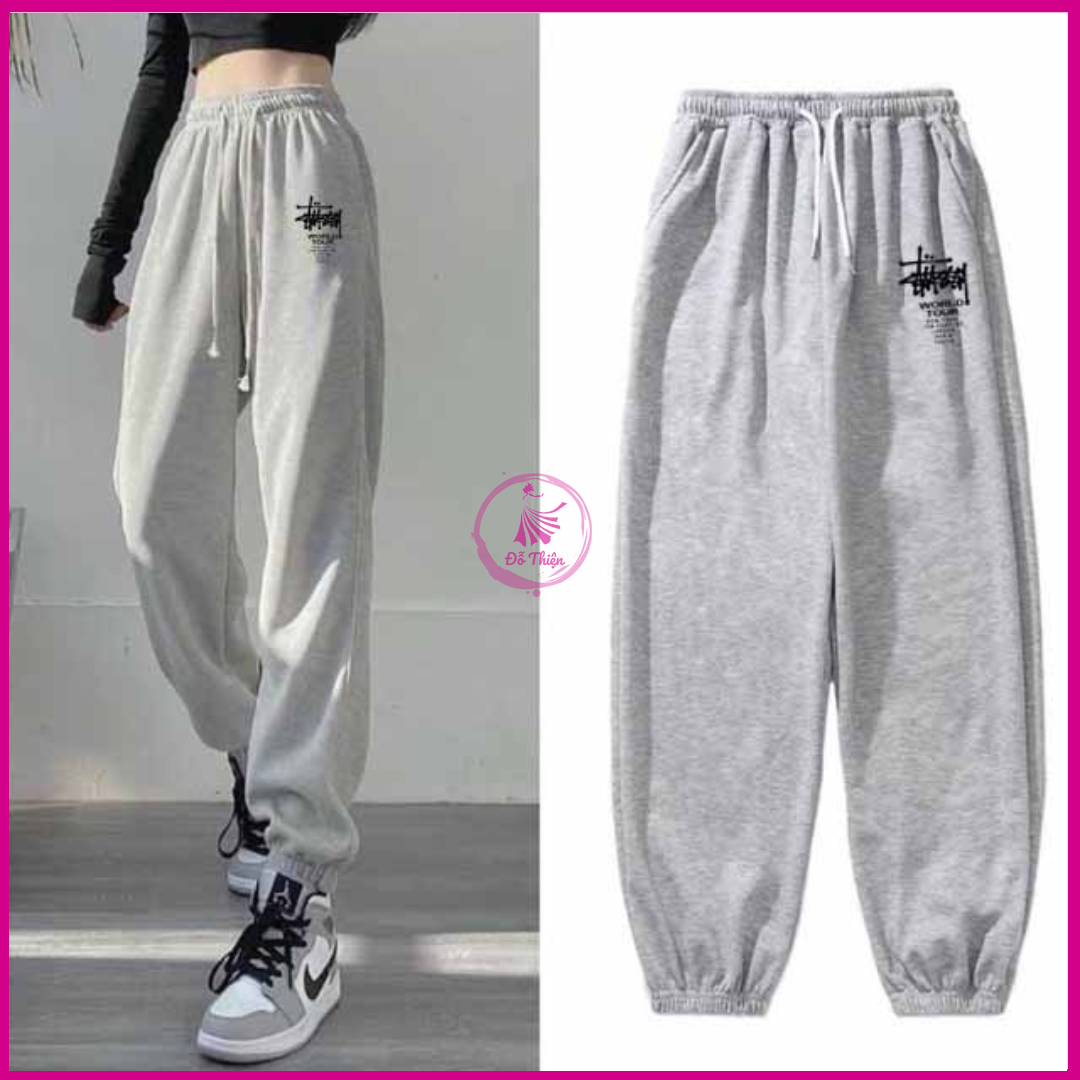 Quần Jogger Nam nữ thể thao bo gấu unisex họa tiết in chữ Ký số 8 Quần nỉ ống rộng chất nỉ nhung tăm dày dặn - Đỗ Thiện Unisex