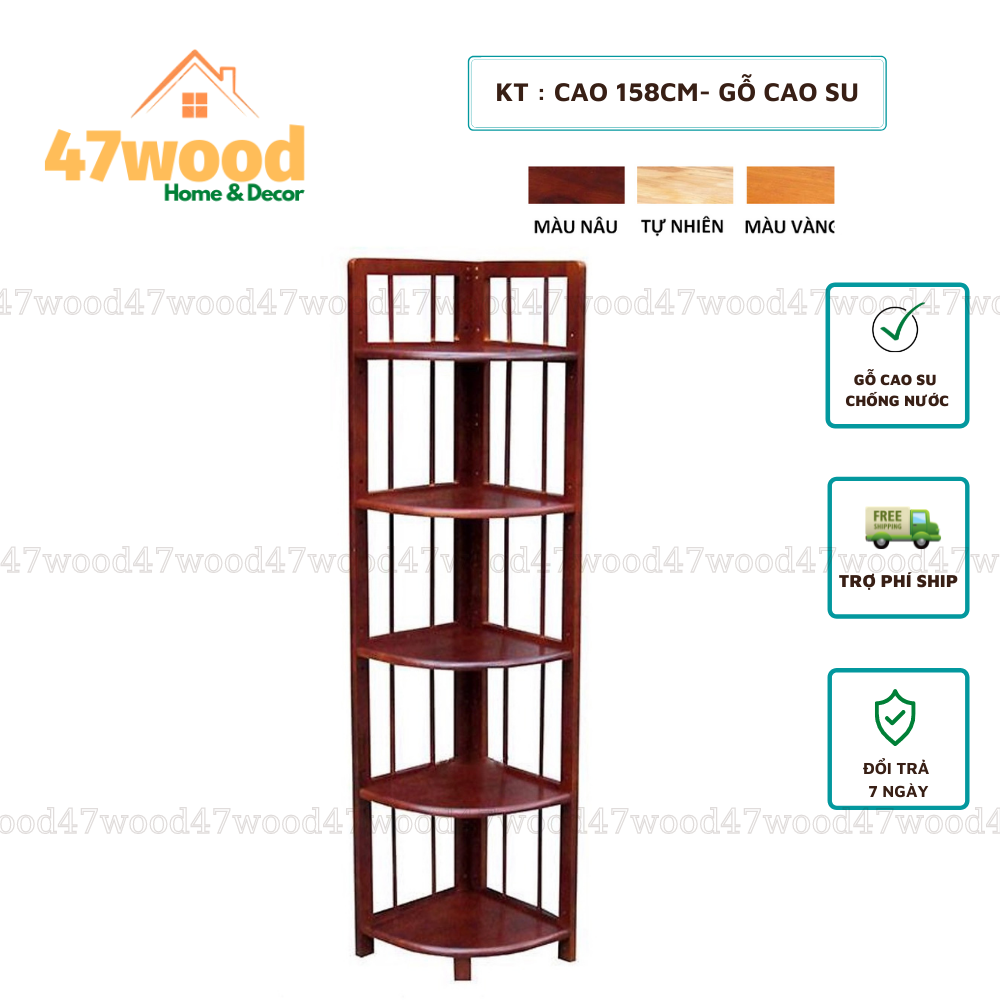 Kệ để góc 5 tầng 47wood bằng gỗ cao su size lớn cao 158cm - Kệ góc để bếp 5 tầng lớn đựng gia vị và đồ nhà bếp
