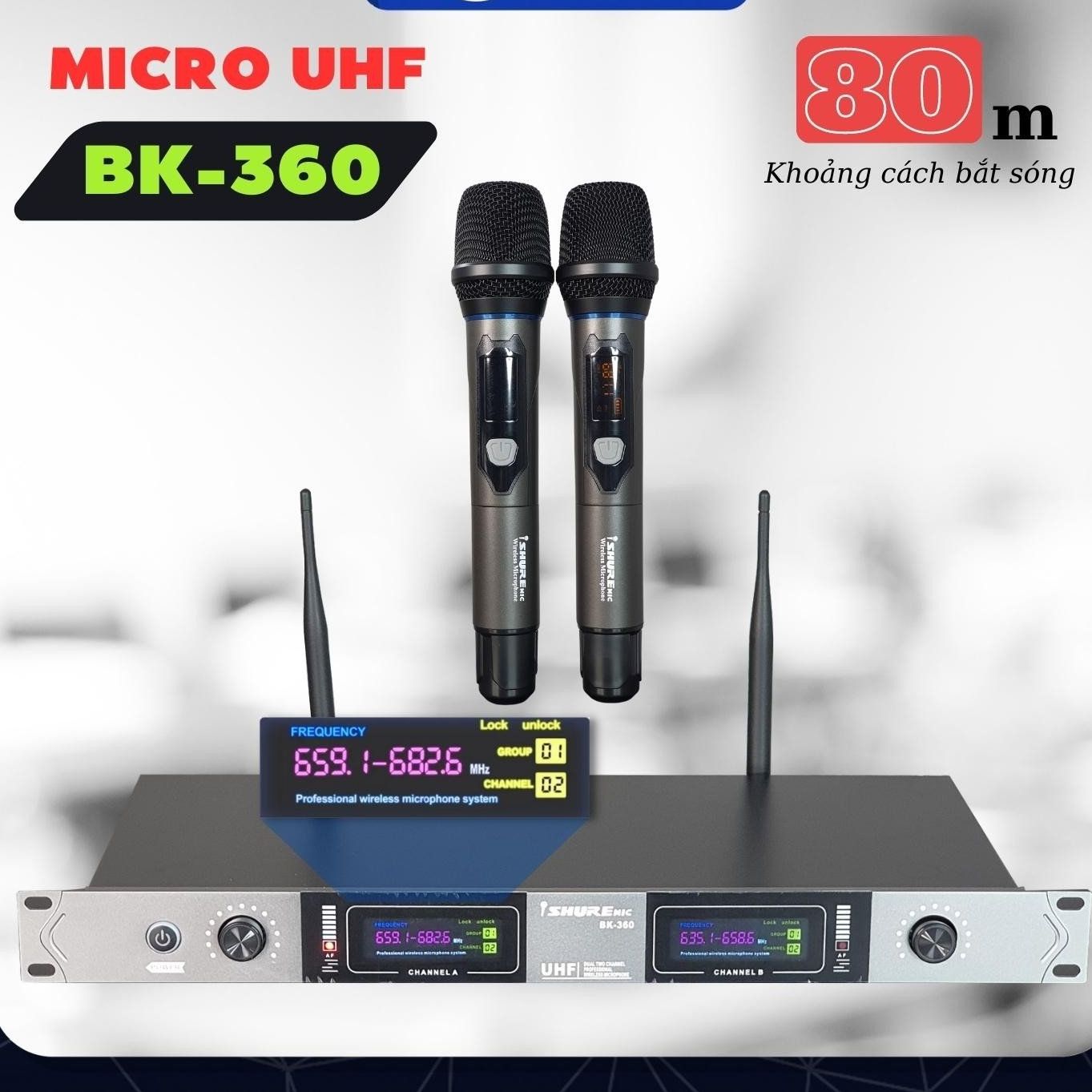[ Top Mic Bán Chạy ] Micro Không Dây Shure BK 360 Cao Cấp, Tiếng Sáng Và Dày, Hút Âm Cực Tốt, Âm Thanh Mượt Mà Rõ Nét, Chống Hú Rít, Loại Bỏ Tạp Âm, Sóng Siêu Khỏe, BH 12 THÁNG