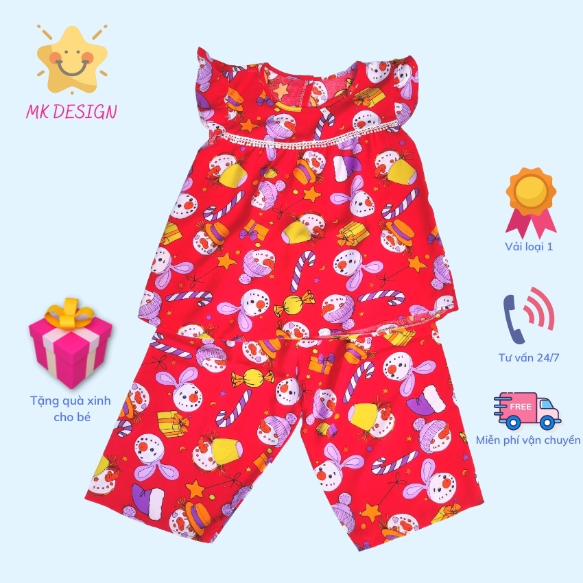 COMBO 3 Bộ quần áo Tole lanh cho bé gái MK Design Quần lửng, tay cánh tiên, Đủ Size 4-16 cho bé 12-44kg, Chất vải tolel lanh loại 1 mềm, mịn, mát, họa tiết dễ thương, Hàng Việt Nam, tặng kèm quà xinh cho bé