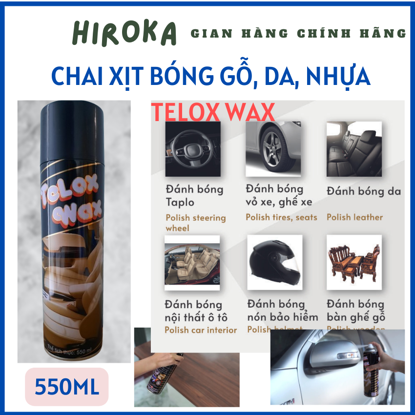 Chai xịt bóng gỗ da nhựa, nội thất gia đình ô tô xe máy, chai xịt phục hồi nhựa nhám telox wax