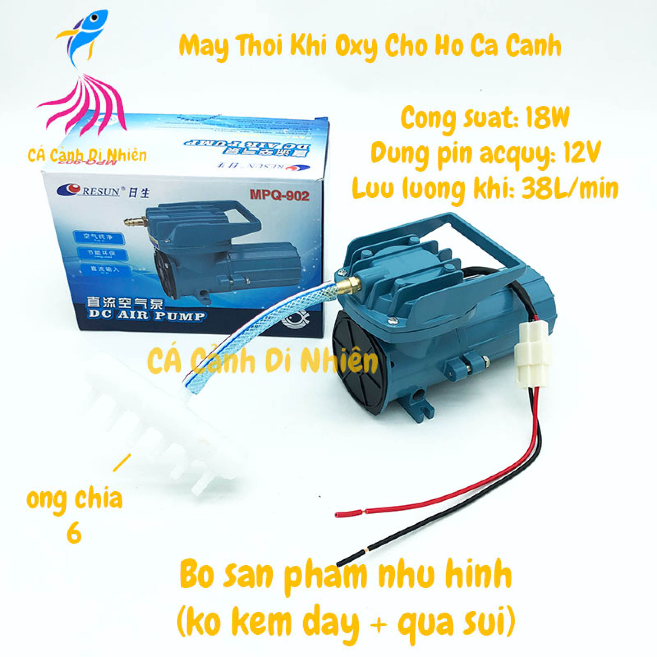 Máy sủi thổi khí oxy 18w resun mpq-902 chạy bình ắc quy 12v