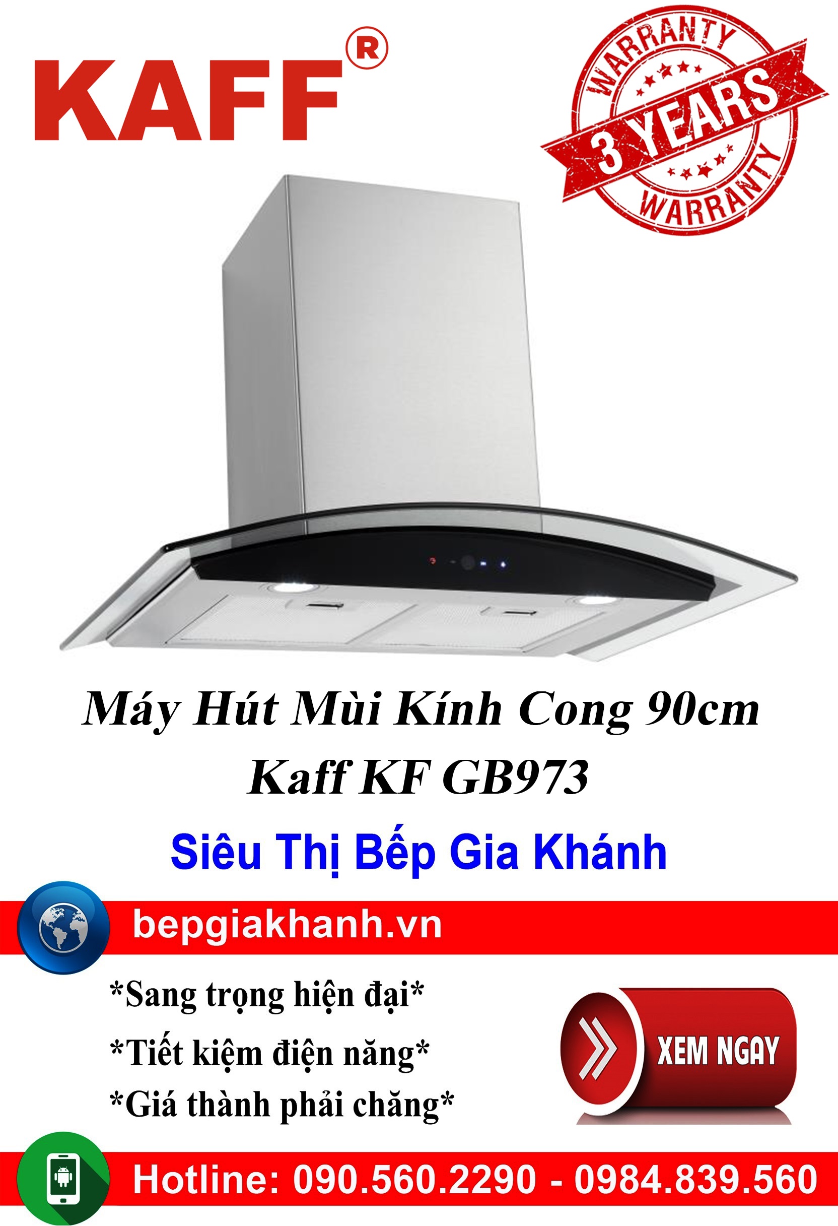 [HCM]Máy hút mùi kính cong 90cm Kaff KF GB973N máy hút mùi nhà bếp máy hút mùi bếp máy hút mùi kính 