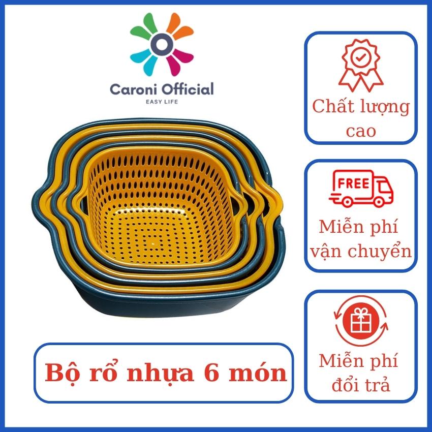 [Freeship]Bộ rổ nhựa 6 món kèm thau, chậu – set combo 6 rổ vuông chất liệu nhựa cao cấp, bền, chắc chắn, tiện lợi, đa năng có thể rửa rau, trái cây, hoa quả, đựng đồ - Caroni