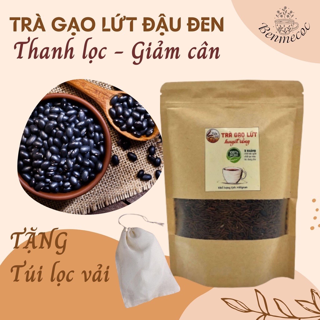 Tặng túi lọc vải - trà gạo lứt đậu đen bến mễ cốc, trà gạo lứt rang giảm cân và đẹp da