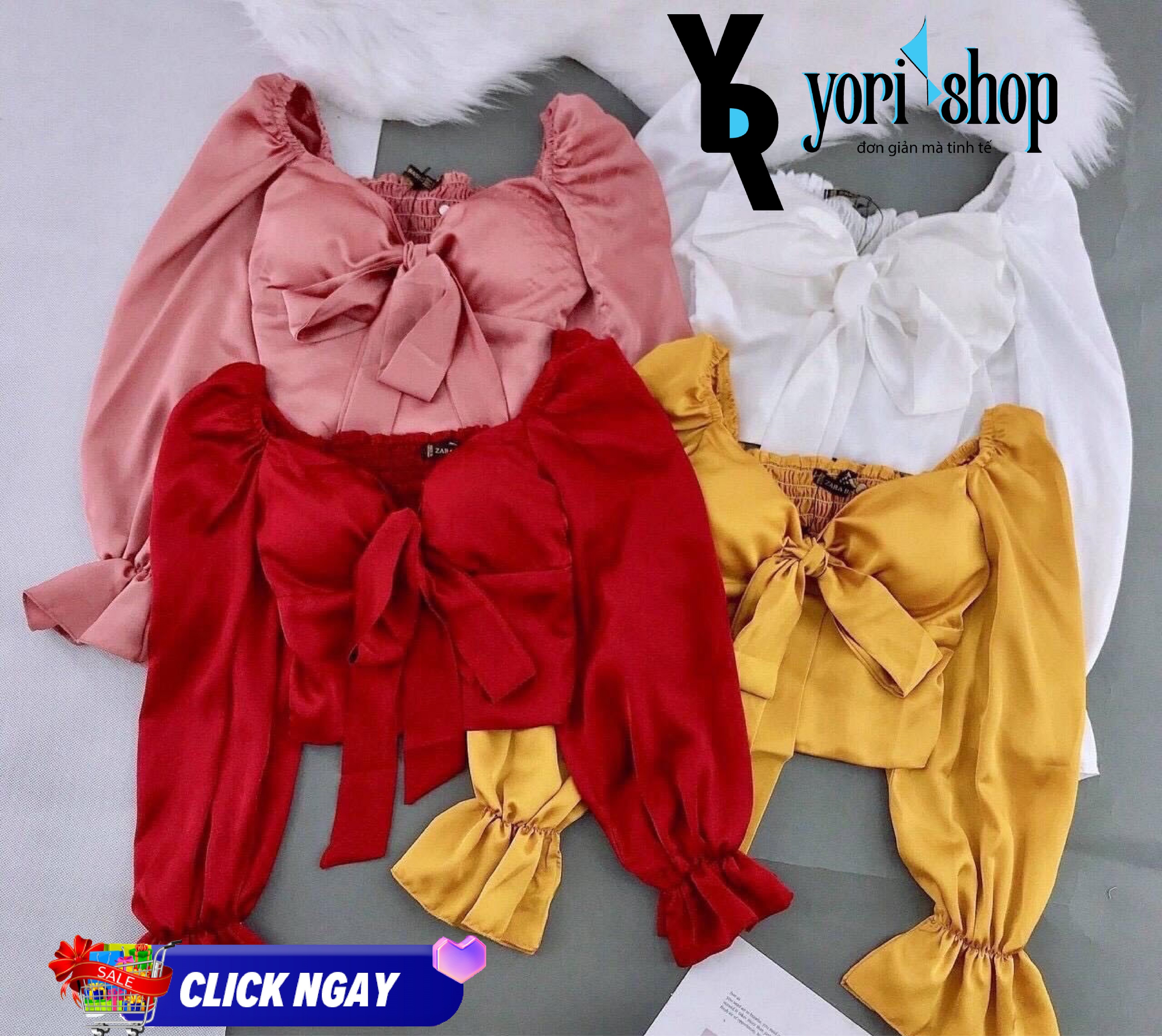 Áo voan tay phồng có mút siêu xinh, áo voan lụa cột nơ siêu đẹp a7769a