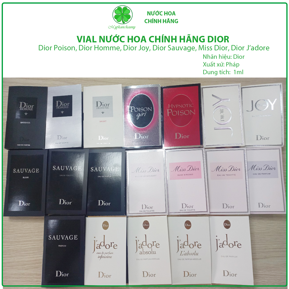Mẫu thử Vial nước hoa Dior Sauvage, Homme, Miss Dior, Poison, Joy, Jadore