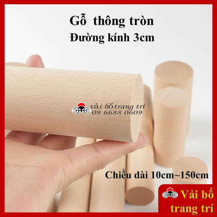 Thanh gỗ tròn, phi 30, đường kính 30mm, thanh gỗ thông tròn, gỗ thông làm handmade, mô hình, decor, treo tường, macrame
