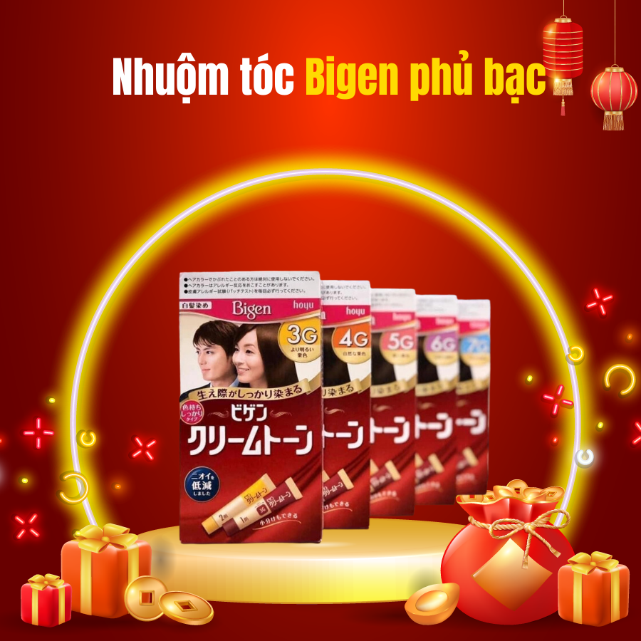 Thuốc nhuộm tóc bigen phủ bạc, hàng nội địa nhật bản, 2 tuýp 40g x 2