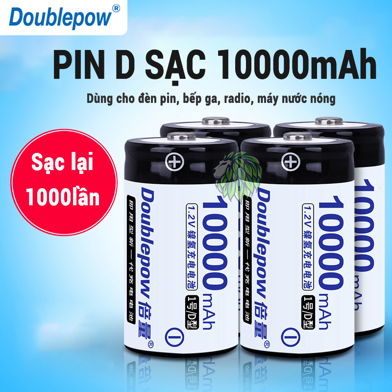 Pin Đại D Sạc 10000mAh Doublepow - Pin D Sạc LR20 Cho Bếp Ga, Đèn Pin, Thiết Bị Công Nghiệp