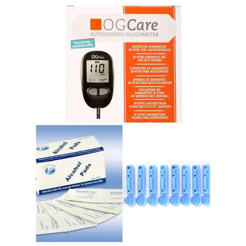 Máy đo đường huyết ogcare. + tặng hộp que thử 25 test + 50 kim lấy máu