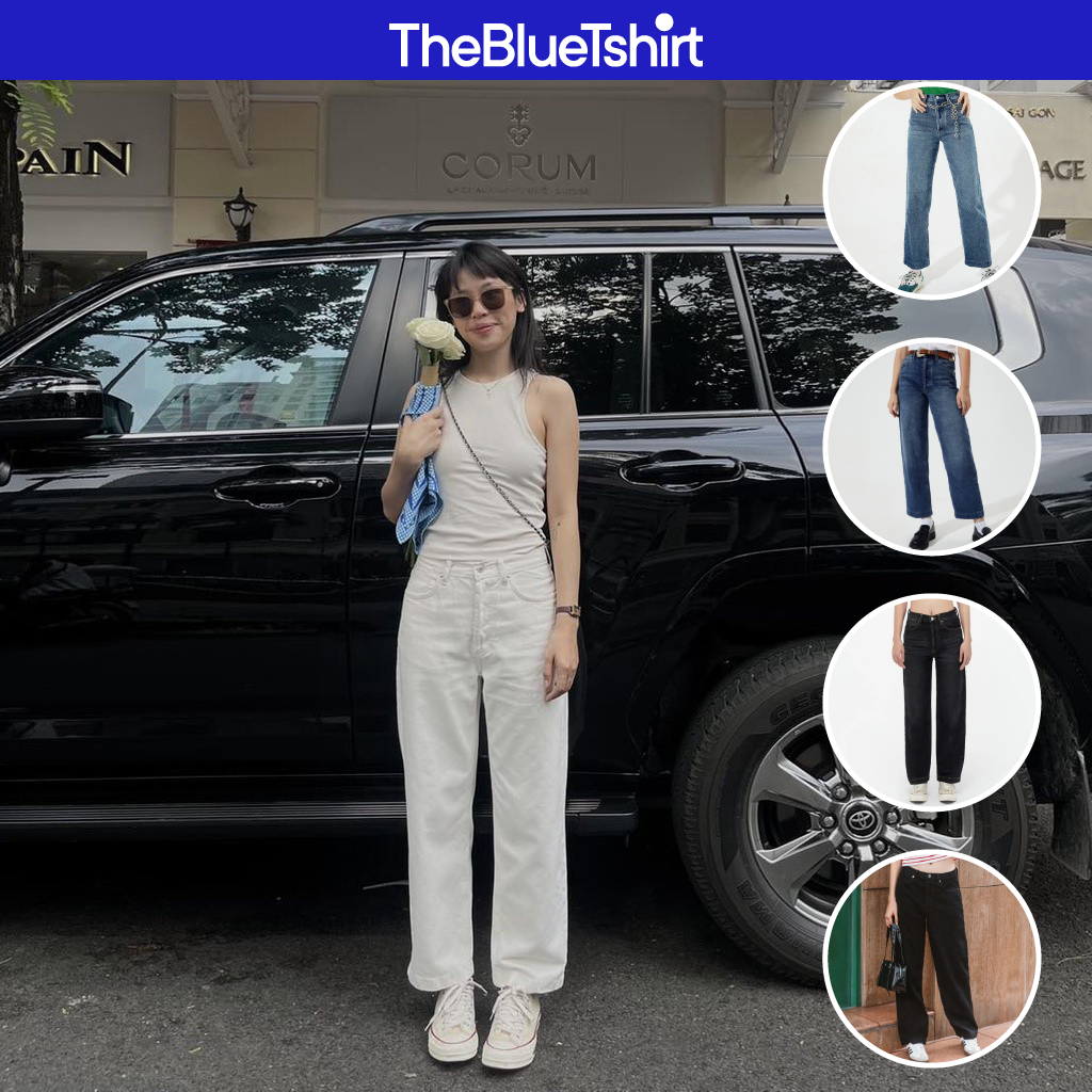 Thebluetshirt - quần jeans lưng cao nữ ống rộng - the original dad jeans