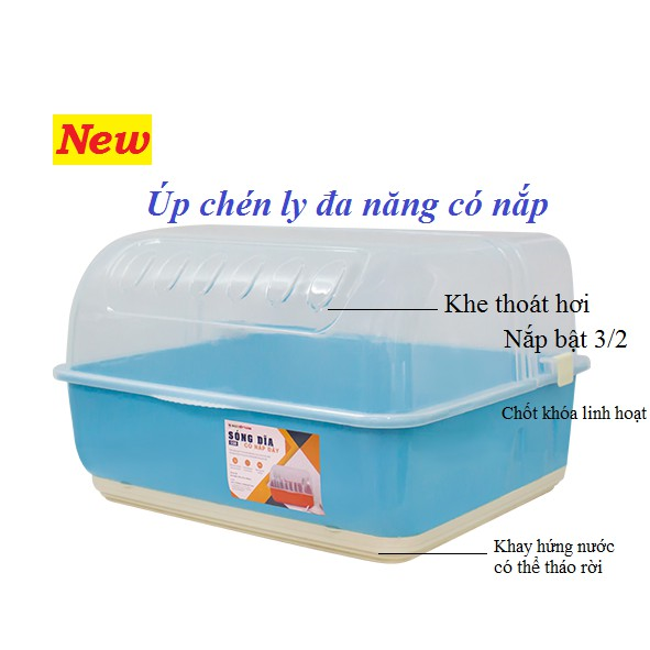 [HCM]Kệ Úp chén đĩa đơn có nắp bật tiện lợi Nhựa Hiệp Thành