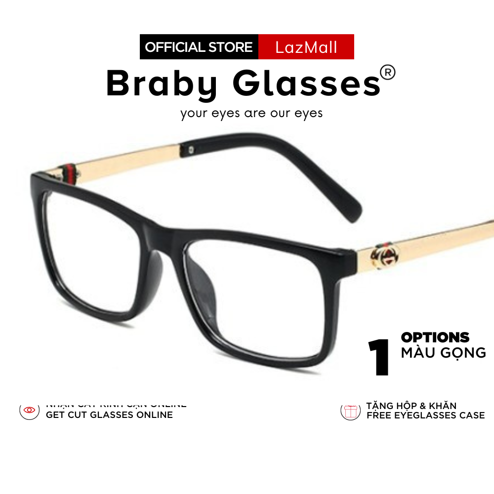 Gọng kính cận mắt vuông gc thời trang nam nữ braby kim loại kết hợp nhựa cao cấp kiểu dáng sành điệu mk52