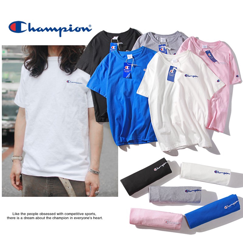 Áo Thun Cotton Tay Ngắn Thêu Chữ Champion
