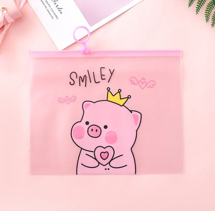 Bóp viết khóa zip hình heo hồng dễ thương đựng dụng cụ học tập