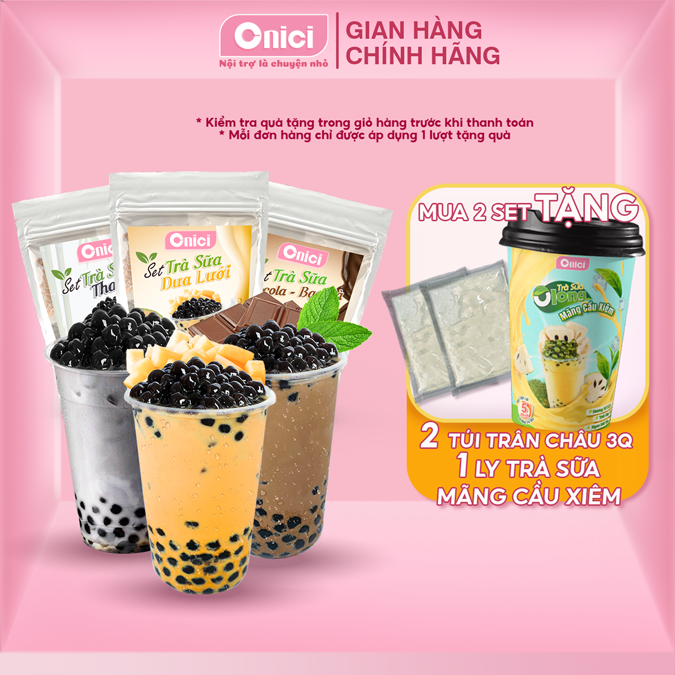 Trà sữa bếp của mẹ Onici Set nguyên liệu trà sữa than tre, dưa lưới, socola bạc hà thành phẩm 25-30 ly