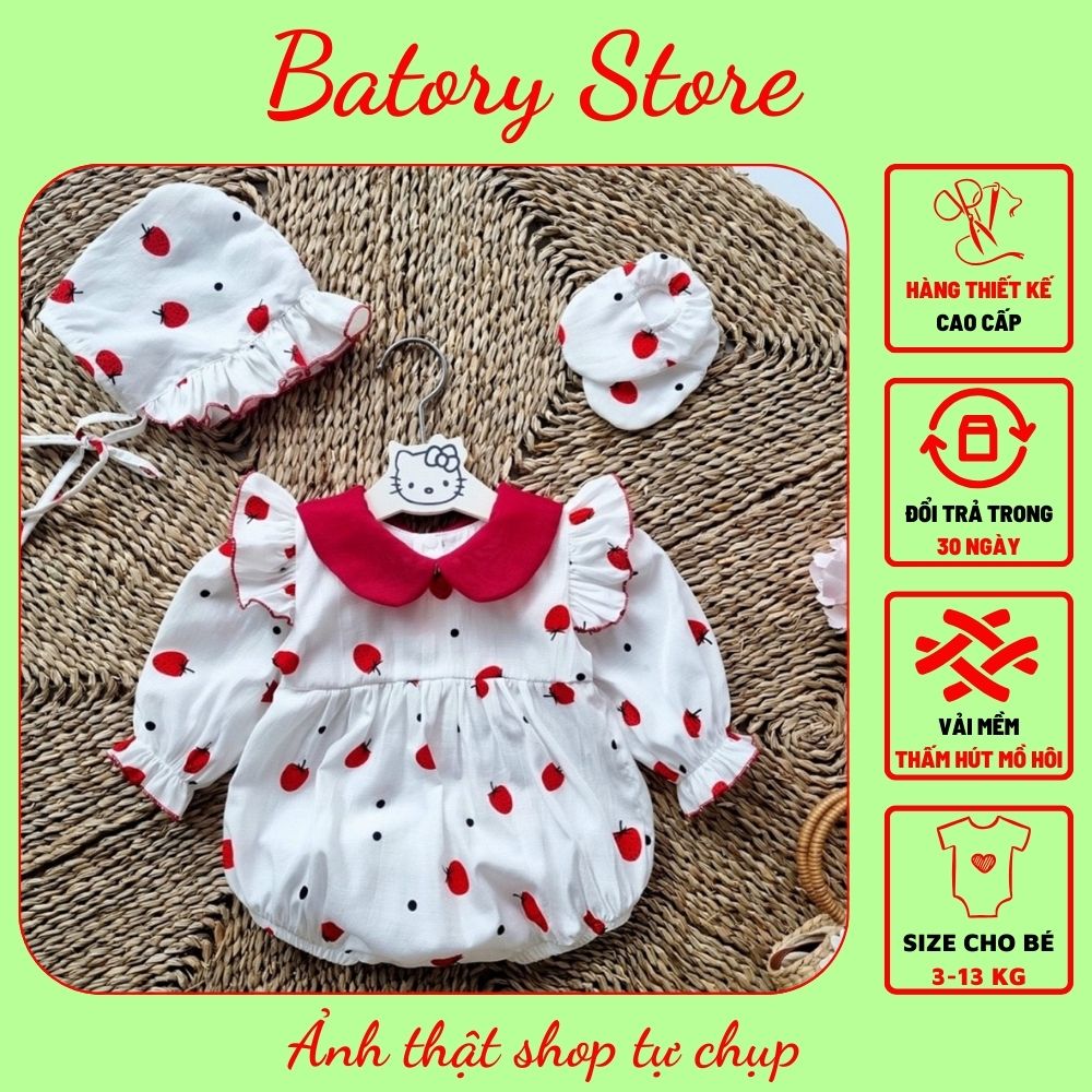 Set bộ body đùi cho bé gái, trẻ sơ sinh màu màu trắng quả dâu dễ thượng TẶNG KÈM NÓN hàng thiết kế Chất liệu siêu cao cấp BATORY STORE Cửa hàng quần áo trẻ em