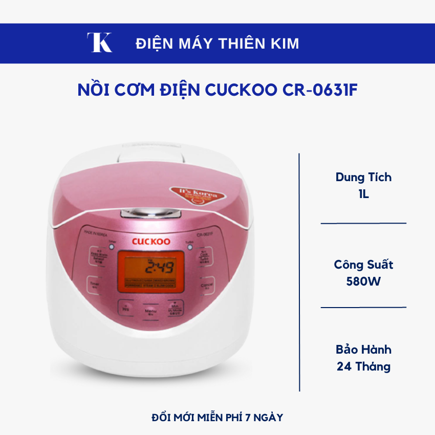 Nồi cơm điện cuckoo cr-0631f - 1l 580w - nồi cơm điện tử - bảo hành 24 tháng toàn quốc