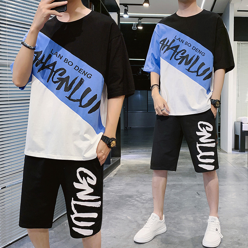 [ Free Ship Max ] Bộ Quần Áo Nam Mùa Hè Tay Ngắn AHACNLUI Phối Màu Xu Hướng Hàn Quốc Trẻ Trung Cá Tính  Glamour MEN QA 091