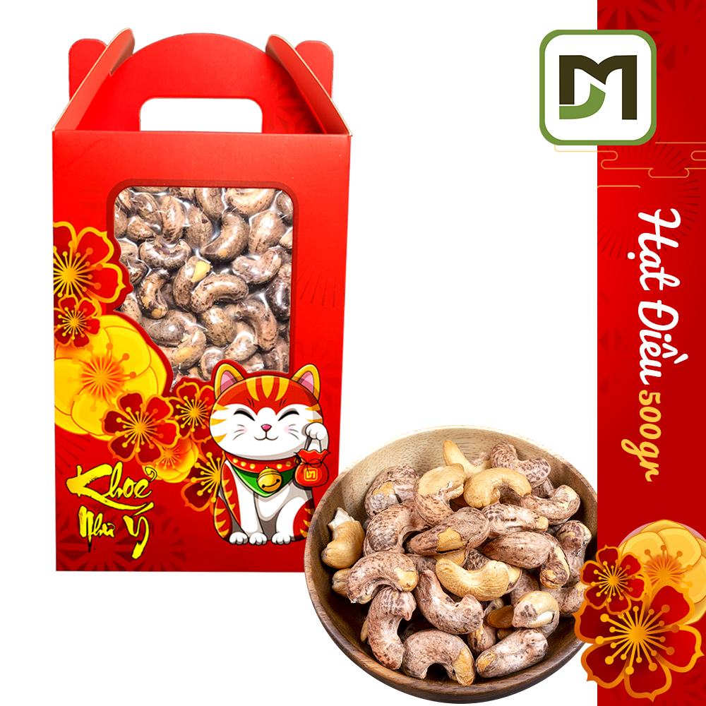 Hộp 500gr hạt Điều Lụa rang muối A A+ hộp quà có tay xách