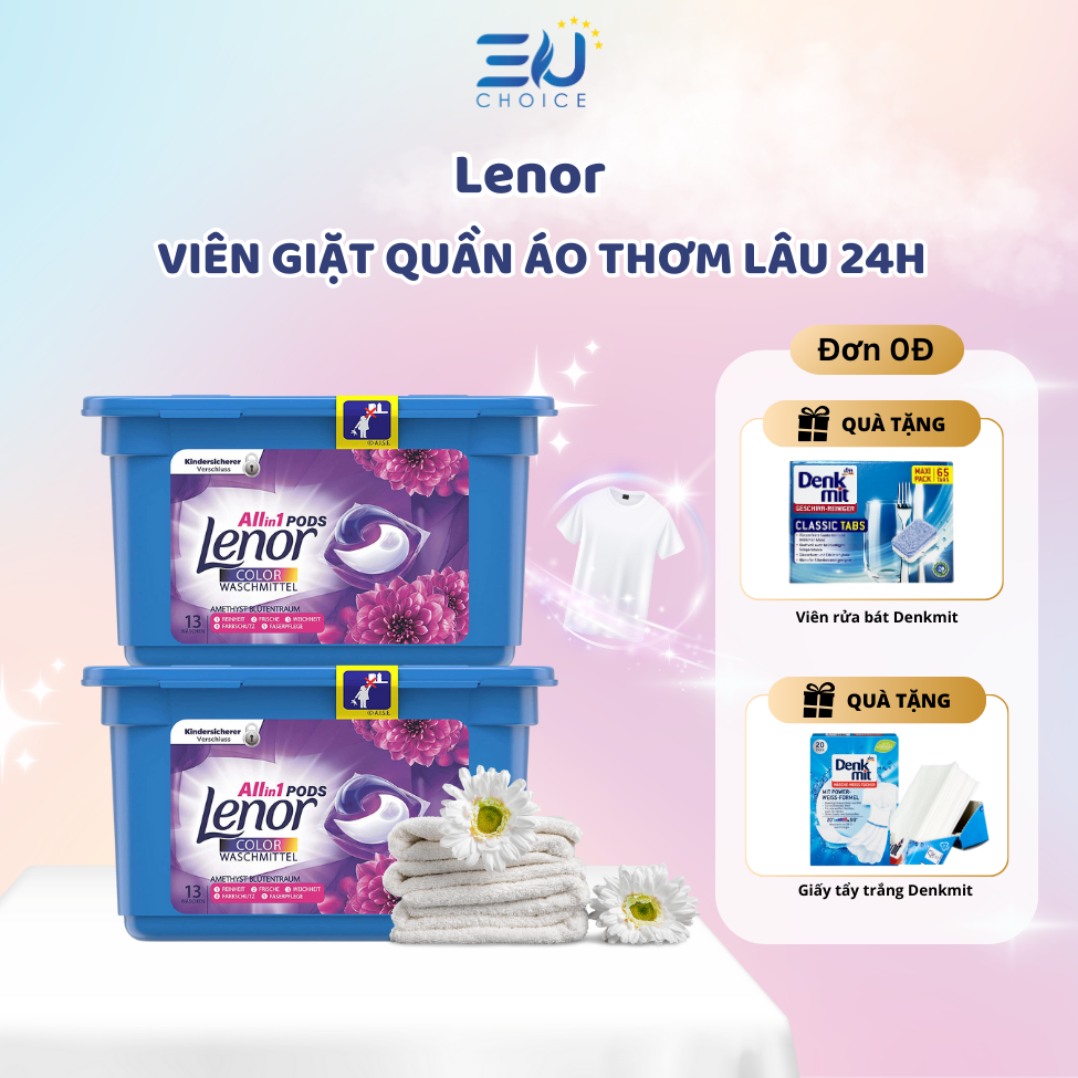Viên giặt quần áo lenor đức - hộp 14 viên giặt xả giữ màu quần áo, lưu hương lâu 24h